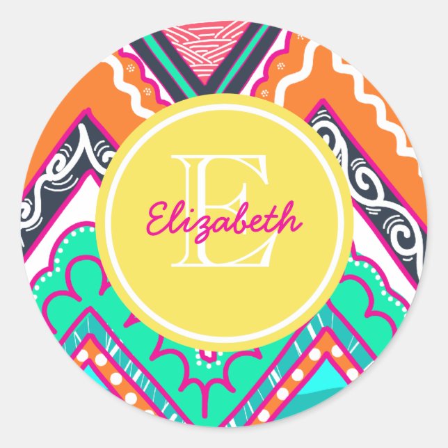 Indie Chevron Classic Round Sticker (Front)