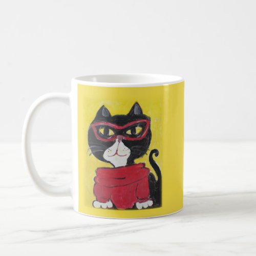 Indie Folk Art Turtleneck Cat Painting Fun Coffee Mug