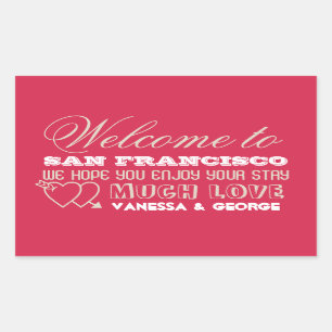 Indie hearts red type out of town gift bag favor rectangular sticker