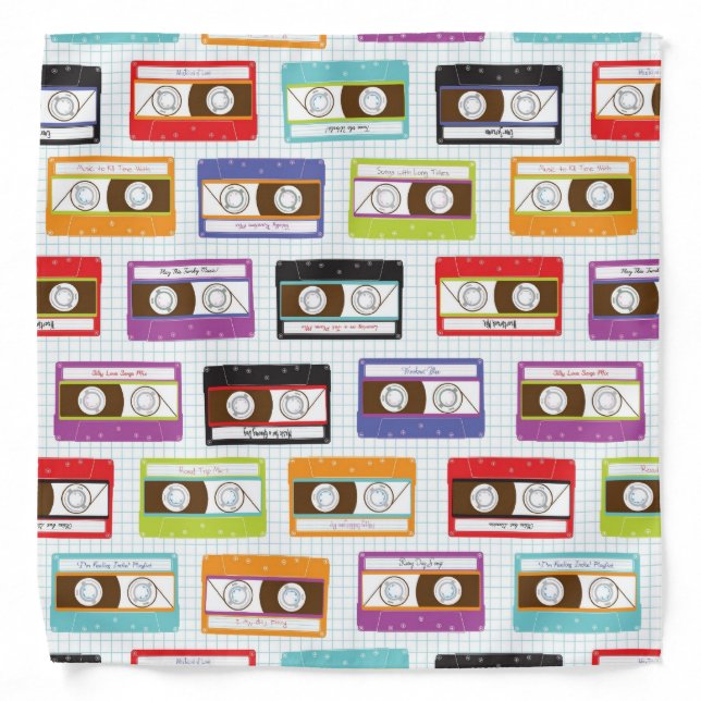 Indie Mixtapes Retro 80s Cassette Tape Pattern Bandana (Front)