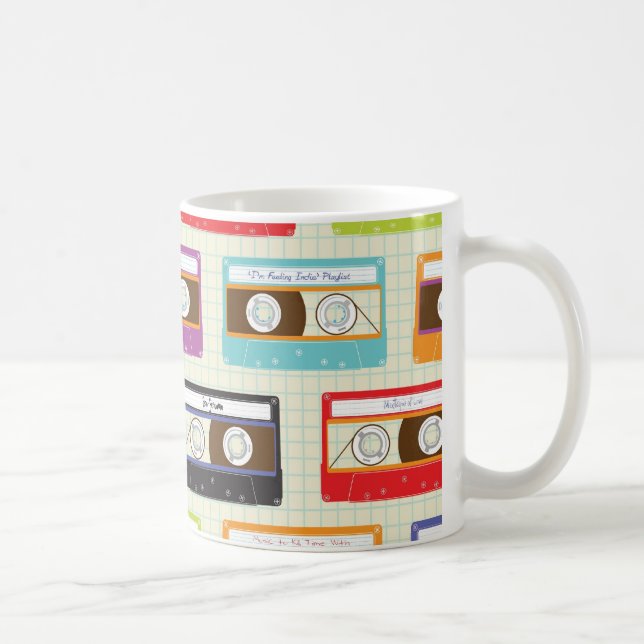 Indie Mixtapes Retro 80s Cassette Tape Pattern Coffee Mug (Right)