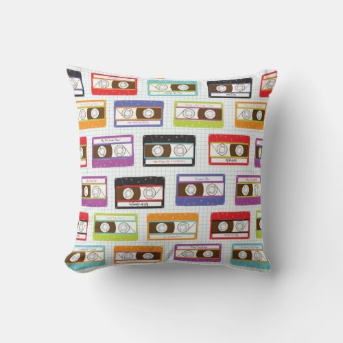 Indie Mixtapes Retro 80s Cassette Tape Pattern Throw Pillow