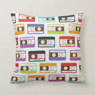 Indie Mixtapes Retro 80s Cassette Tape Pattern Throw Pillow