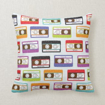 Indie Mixtapes Retro 80s Cassette Tape Pattern Throw Pillow by funkypatterns at Zazzle