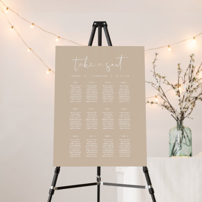INDIE Modern Bohemian Beige Wedding Seating Chart Foam Board (In Situ (Stand))