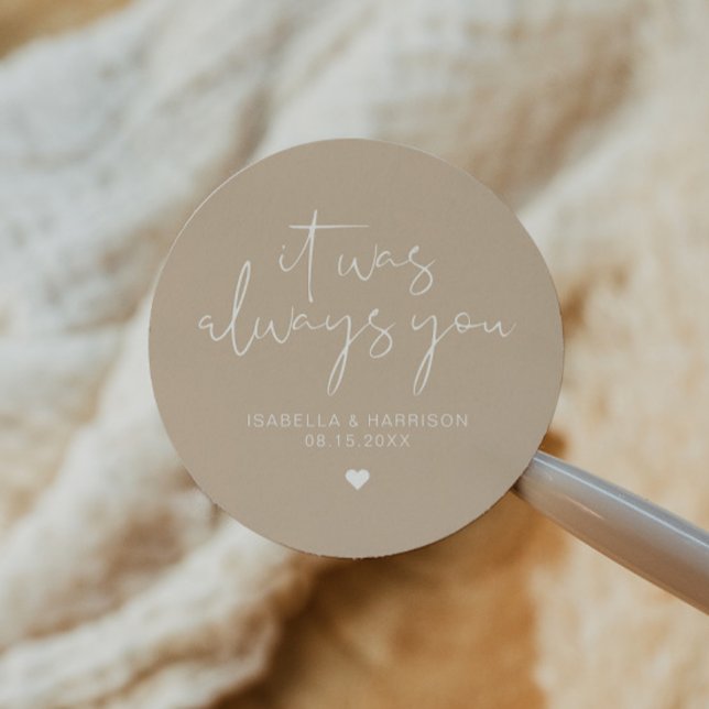 INDIE Modern Bohemian Earthy Beige Wedding Favor Classic Round Sticker (Creator Uploaded)