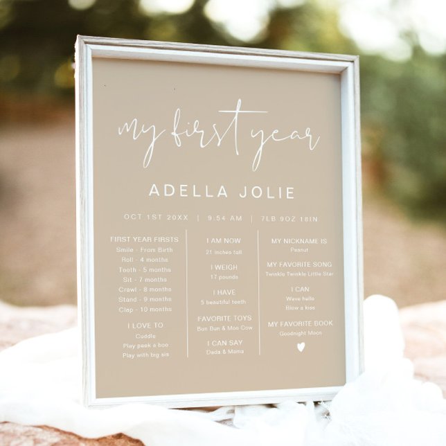 INDIE Modern Boho Beige First Year Milestone Poster (Creator Uploaded)