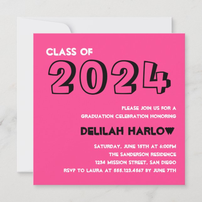 Indie Punk Retro Pink Photo Y2K Graduation Party Invitation (Front)