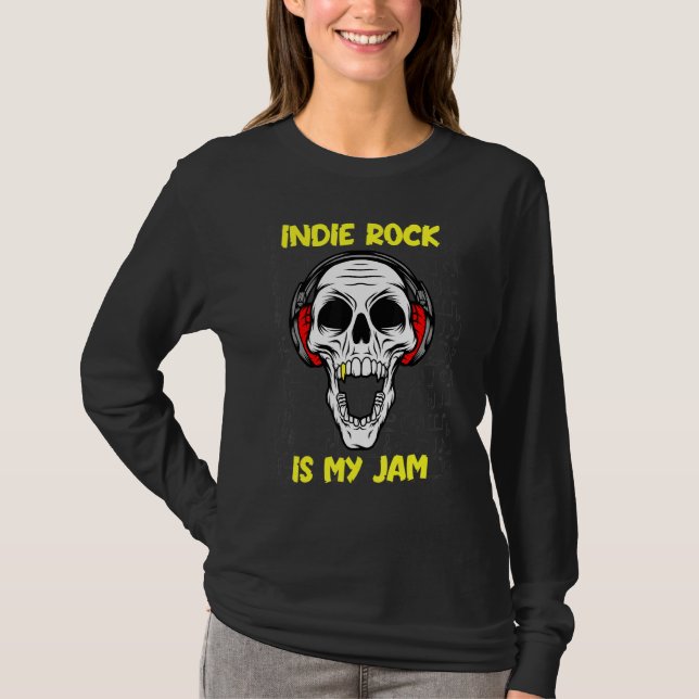 Indie Rock Is My Jam - Skull And Headphones T-Shirt (Front)