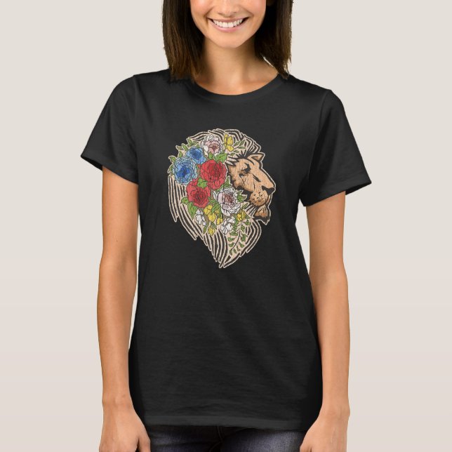 Indie Style Lion Flowers Cute Hipster Outfit Men W T-Shirt (Front)