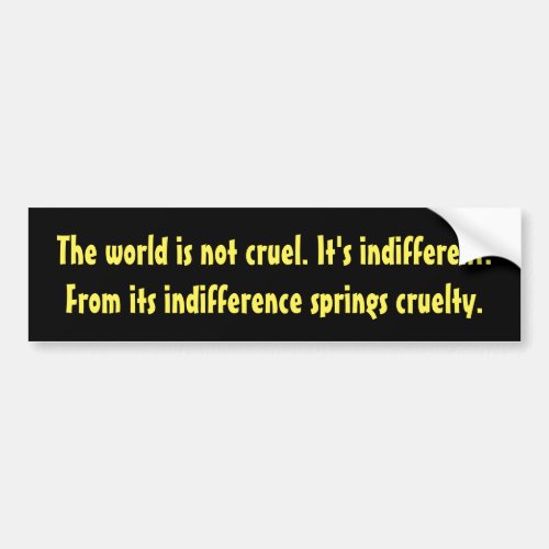 Indifference and cruelty bumper sticker