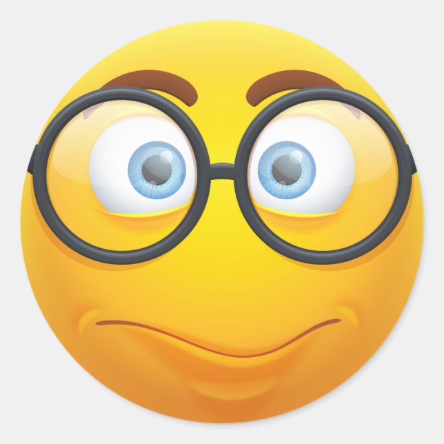 Indifferent 3D Yellow Emoji with Glasses Classic Round Sticker (Front)