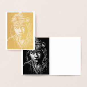 Indigenous Boy American Gold Foil Note Card