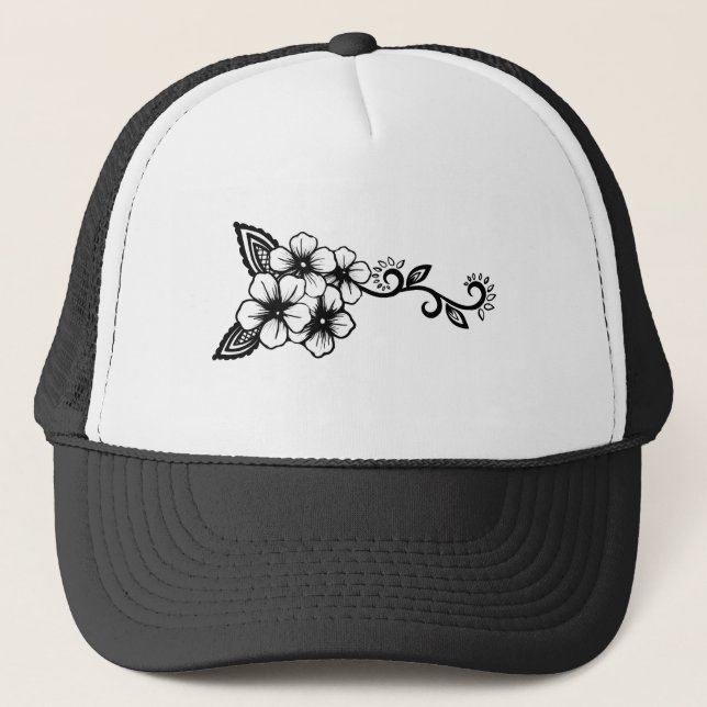 Indigenous Floral Ayasha White and Black Trucker Hat (Front)