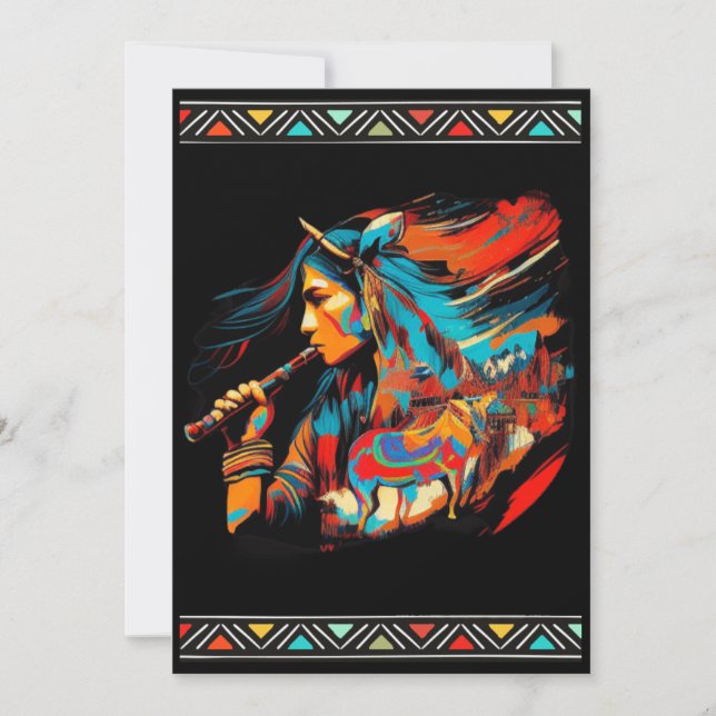 indigenous Girl Playing Flute Horses Invitations (Front)