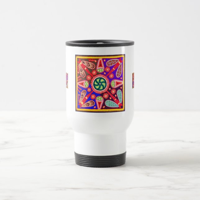 Indigenous Huichol Bright Colors Travel Mug (Center)