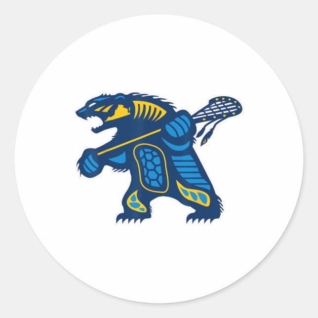 Indigenous Lacrosse Bear  Classic Round Sticker (Front)