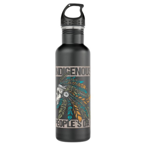 Indigenous Peoples day design Skull with Indian he Stainless Steel Water Bottle