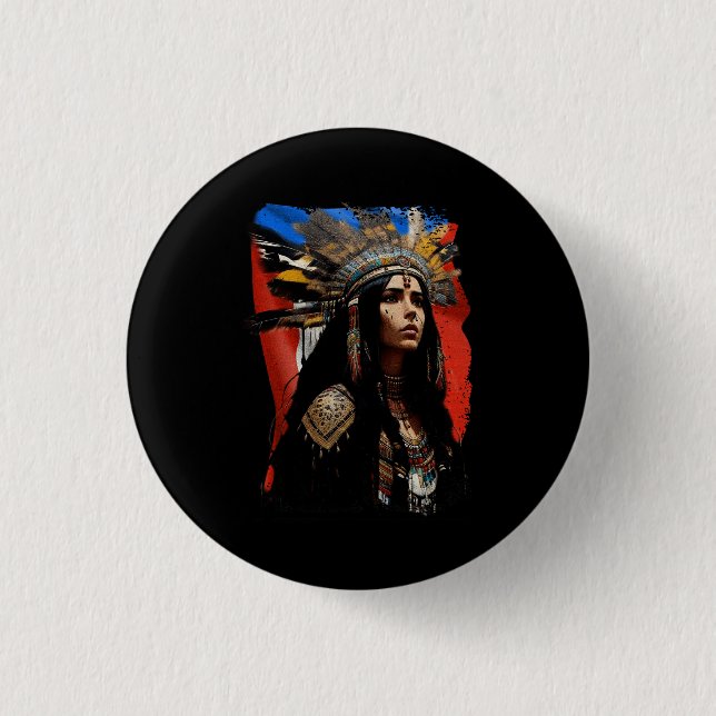 Indigenous Taino Woman Puerto Rican Flag Caribbean Button (Front)