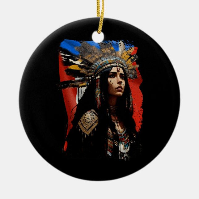 Indigenous Taino Woman Puerto Rican Flag Caribbean Ceramic Ornament (Front)