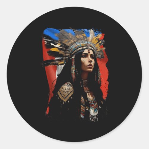 Indigenous Taino Woman Puerto Rican Flag Caribbean Classic Round Sticker