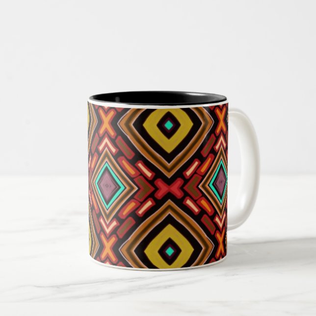 Indigenous Tribal Native Pattern Two-Tone Coffee Mug (Front Right)