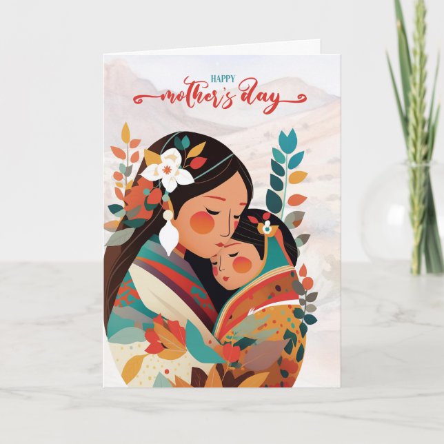 Indiginous Mother and Child Mother's Day Holiday Card (Front)