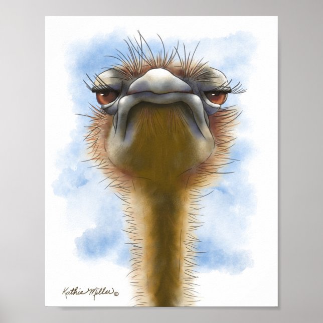 Indignant Ostrich Cartoon Poster (Front)