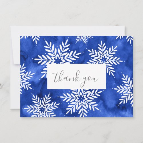 Indigo Abstract Watercolor Snowflakes Thank You Card