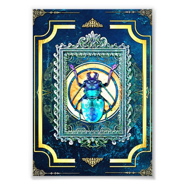 Indigo and Aqua Fairytale Beetle Specimen Art Photo Print (Front)