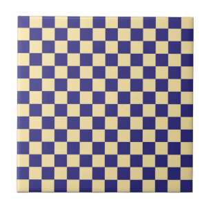 Indigo and butter checkerboard pattern ceramic tile