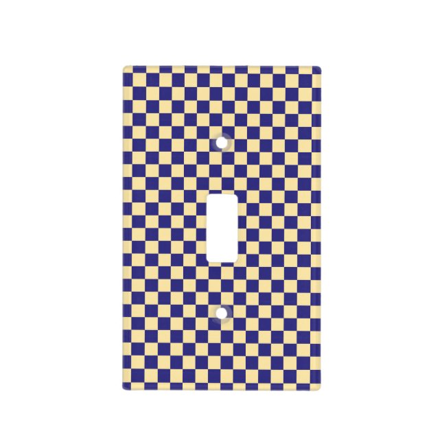 Indigo and butter checkerboard pattern light switch cover (Front)