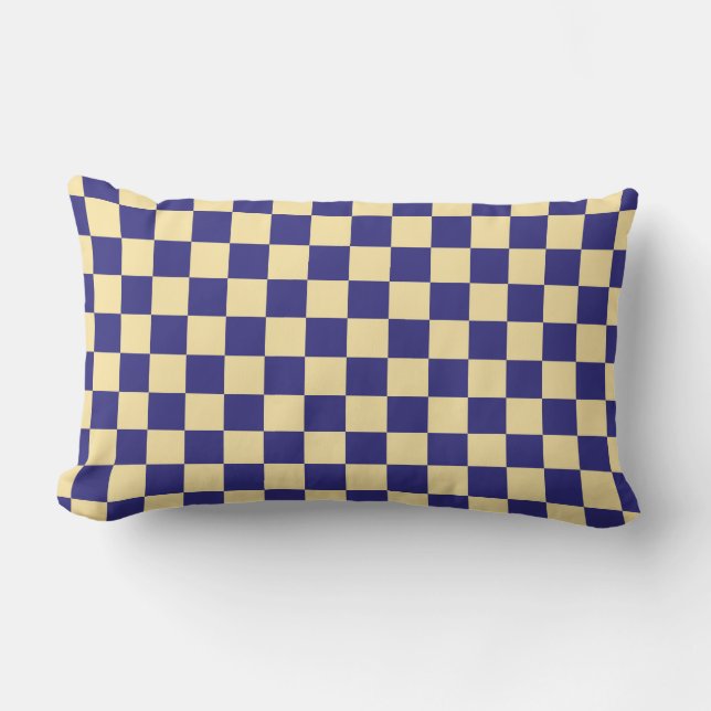 Indigo and butter checkerboard pattern lumbar pillow (Front)
