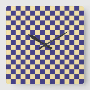 Indigo and butter checkerboard pattern square wall clock