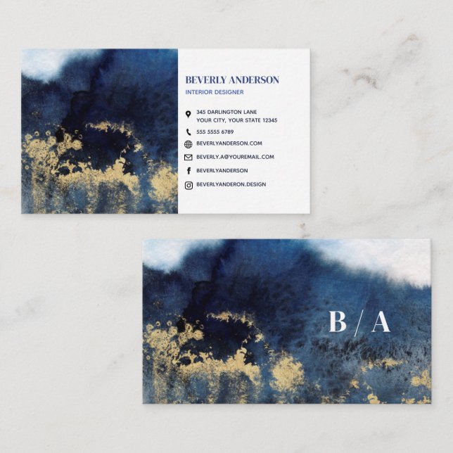 Indigo and Gold Modern Art Business Card (Front/Back)