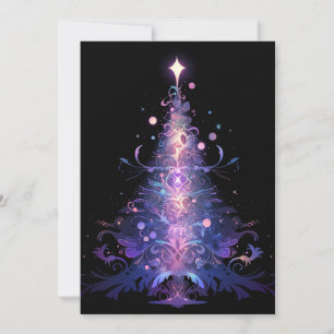 Indigo and Rose Gold Christmas Tree Abstract Holiday Card