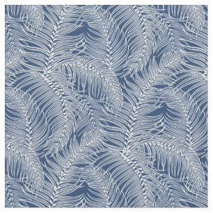 Indigo and White Palm Leaves Fabric