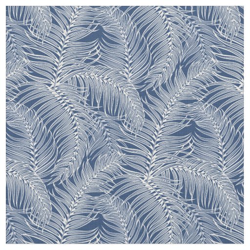 Indigo and White Palm Leaves Fabric