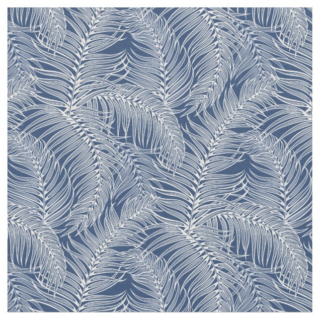 Indigo and White Palm Leaves Fabric (Close Up)
