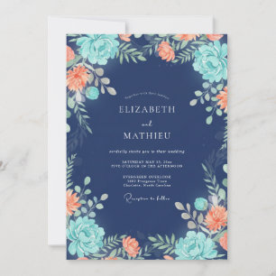 Indigo Aqua Petal Wedding Invitation