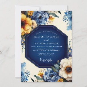 Indigo Artistic Bloom Wedding Invitation