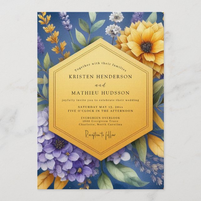 Indigo Artistic Wildflower Wedding Invitation (Front)