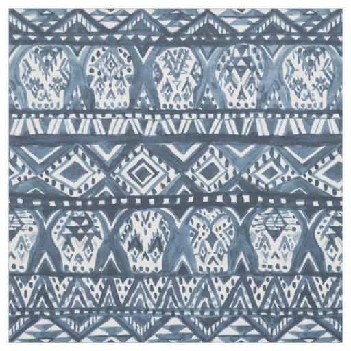 Indigo AZTECHIE Aztec Skull Boho Tribal Pattern Fabric