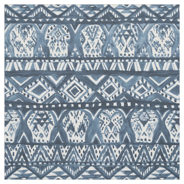 Indigo AZTECHIE Aztec Skull Boho Tribal Pattern Fabric (Swatch)
