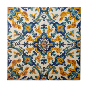 Indigo Azulejo Blue and yellow Portuguese Ceramic Tile