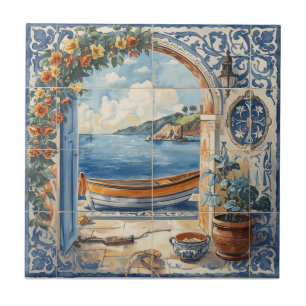Indigo Azulejo Blue and yellow Portuguese Ceramic Tile