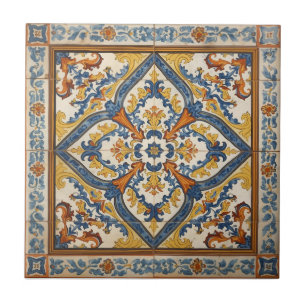 Indigo Azulejo Blue and yellow Portuguese Ceramic Tile