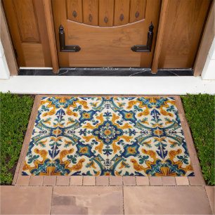 Indigo Azulejo Blue and yellow Portuguese Doormat