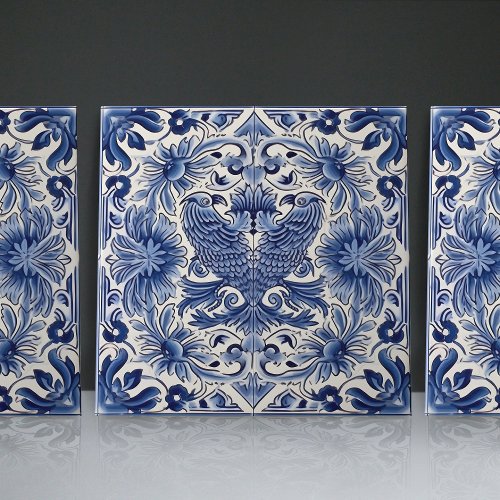 Indigo Azulejo Blue Portuguese Lisbon Birds Ceramic Tile