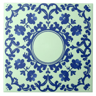 Indigo Azulejo Blue Portuguese Lisbon Botanical Ceramic Tile